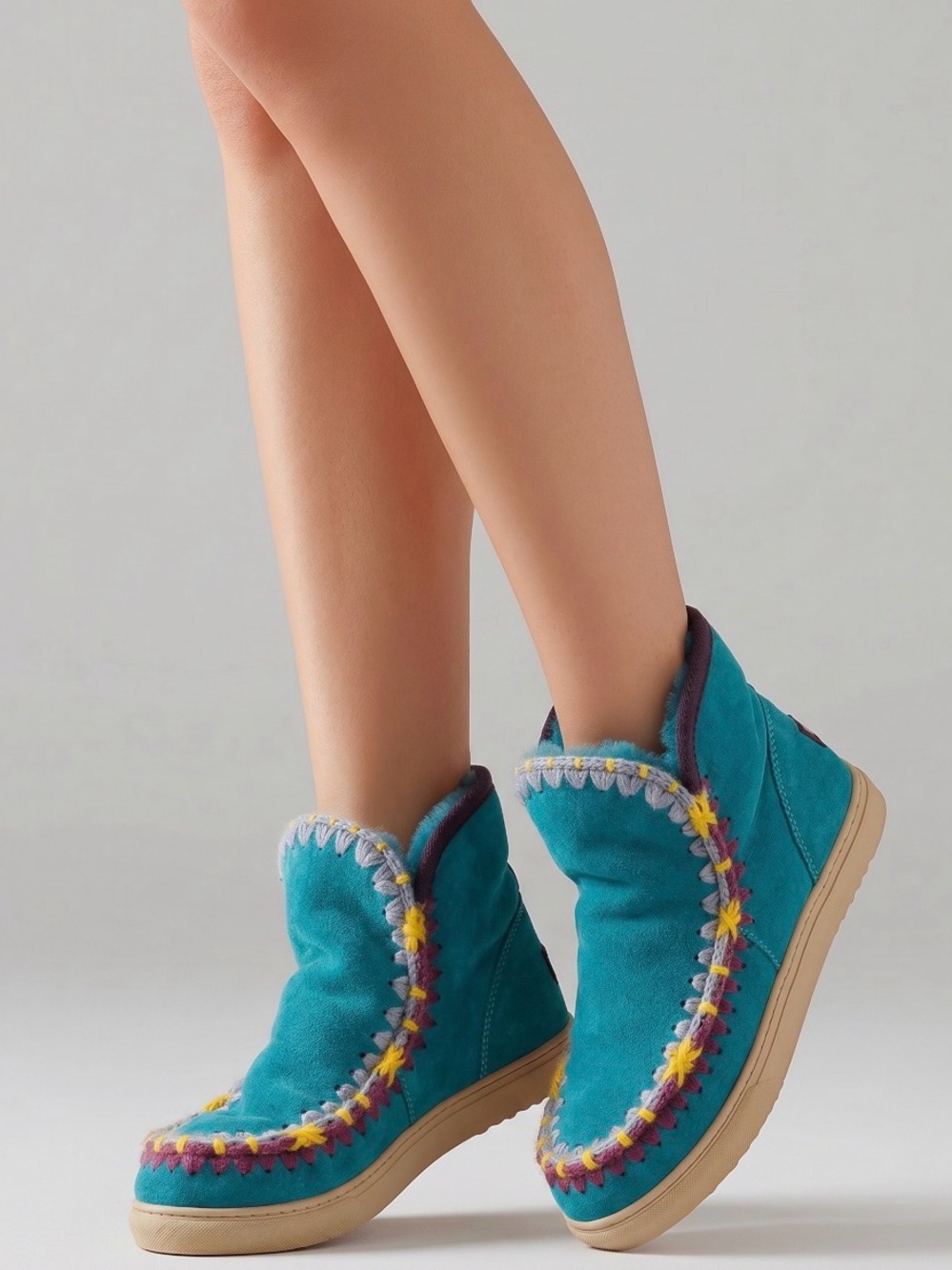 Mou Eskimo Suede Ankle Sneaker with Multicolor Stitching.